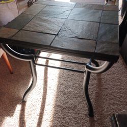 Pair Black Cast Iron & Tile Side Tables 24"L x24"Wx 22"H