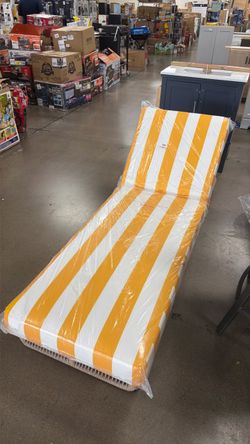 Langley Outdoor Chaise Lounge Cushion yellow White Stripe
