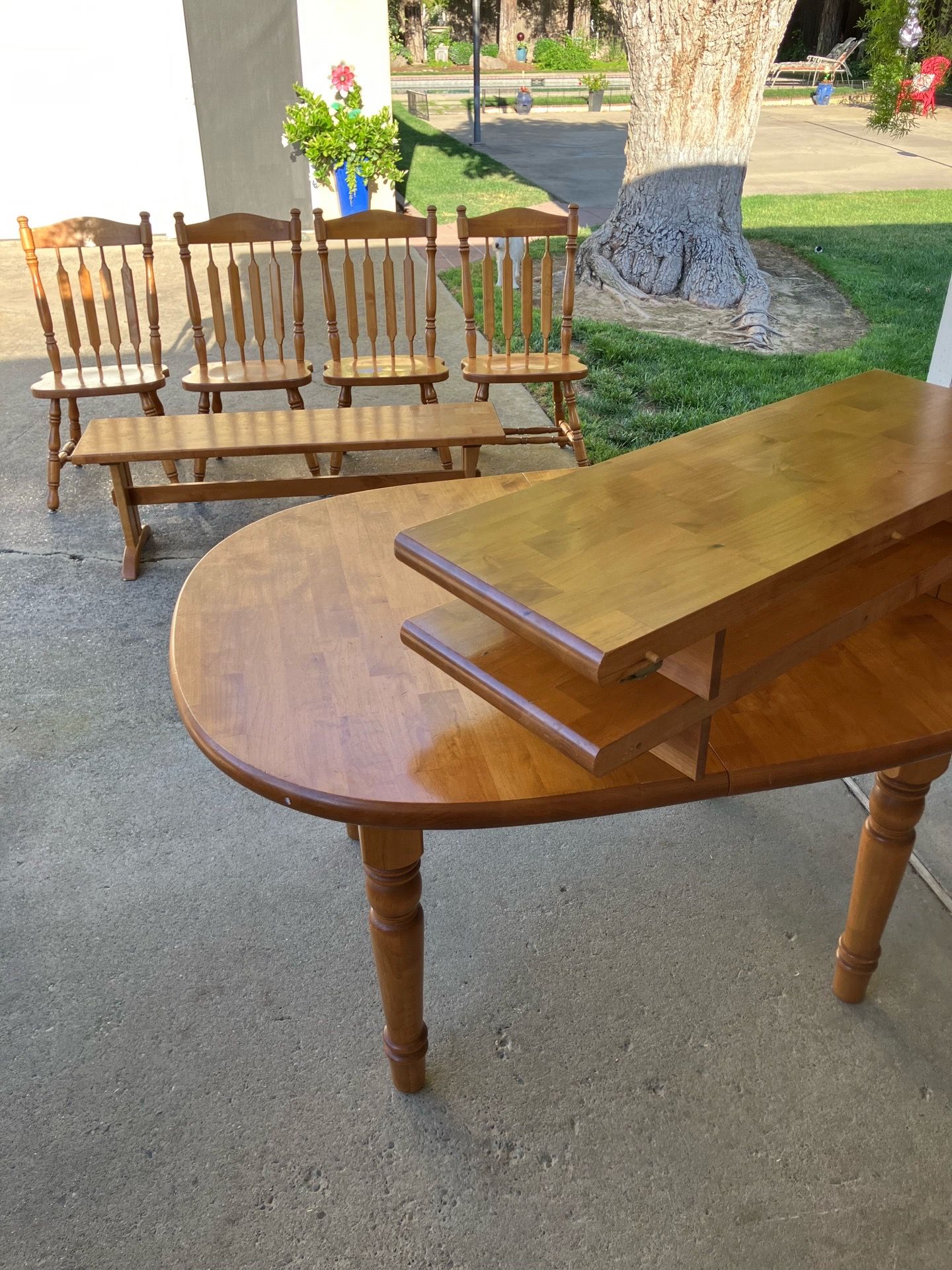 Solid Oak Kitchen Table and Chairs/Bench