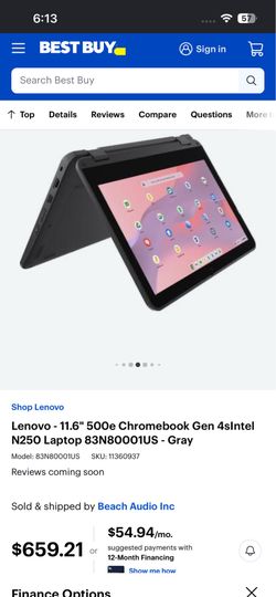 Lenovo - 11.6" 500e Chromebook Gen 4sIntel N250 Laptop 83N80001US - Gray