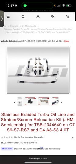Stainless Braided Turbo Oil Line and Strainer/Screen Relocation Kit (JHM-Serviceable) for TSB-(contact info removed) on C7 S6-S7-RS7 and D4 A8-S8 4.0T