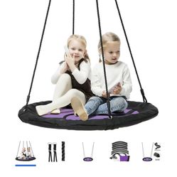 ZenSports 40" Kids Saucer Swing Outdoor 440lbs Web Tree Swing – Adjustable Ropes 360 Rotate°, Waterproof, Purple