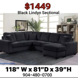 Black Teddy Bear Fabric Sectional Sofa, $39 Down Take Home Today Options