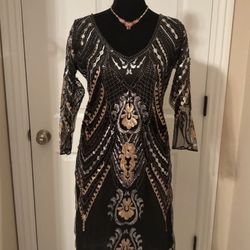 Black and gold vintage flapper dress