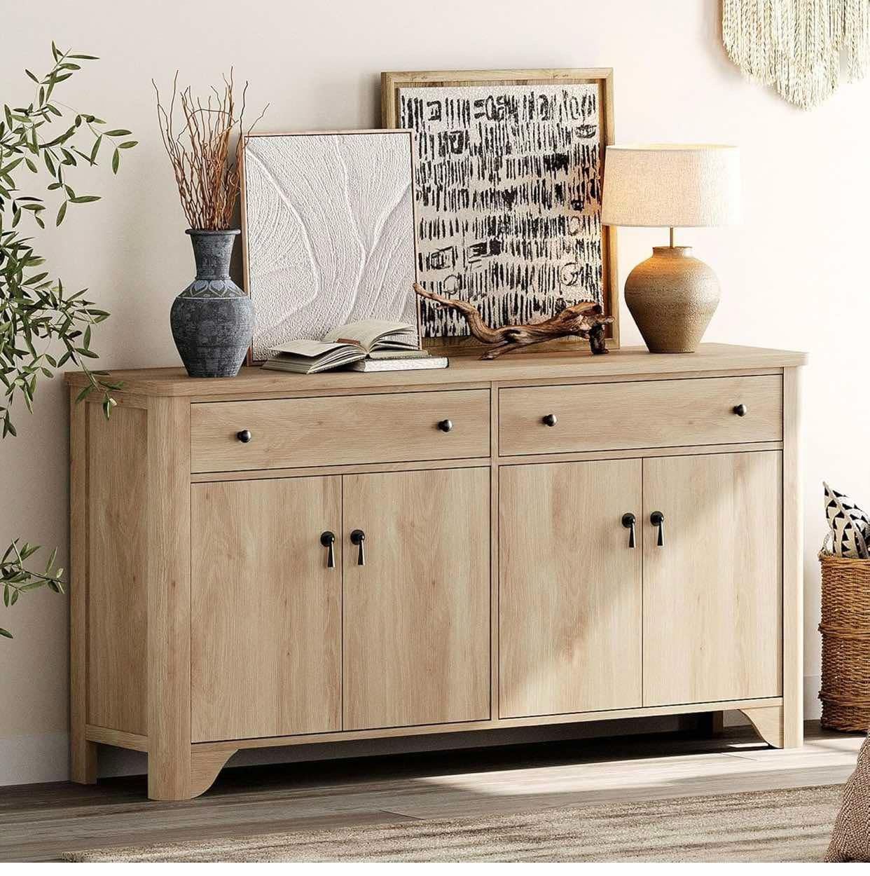 Sideboard Buffet Cabinet with Storage - 59" Large Farmhouse Buffet Cabinet with 2 Drawers and 4 Doors, Adjustable Shelves, Coffee Bar Wine Bar Buffet