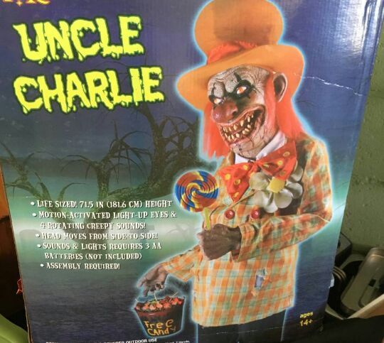 ISO LOOKING FOR. Spirit Halloween uncle Charlie clown decoration haunted house prop.