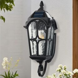 Solar Outdoor Wall Light 17" Large Exterior Wall Light Fixtures Water Ripple Glass Matte Black
Dusk to dawn outdoor lighting