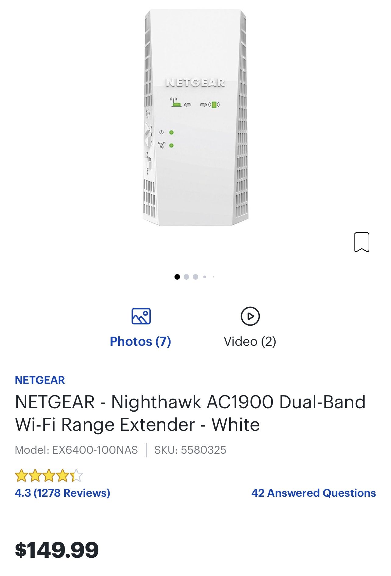 Wifi Mesh Extender- NETGEAR AC1900