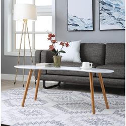 Oslo 48 in. White/Bamboo Large Specialty Wood Coffee Table