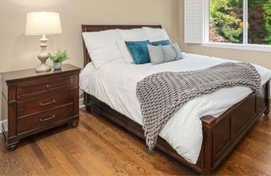 Dark Wood Bed Frame with one Nightstand