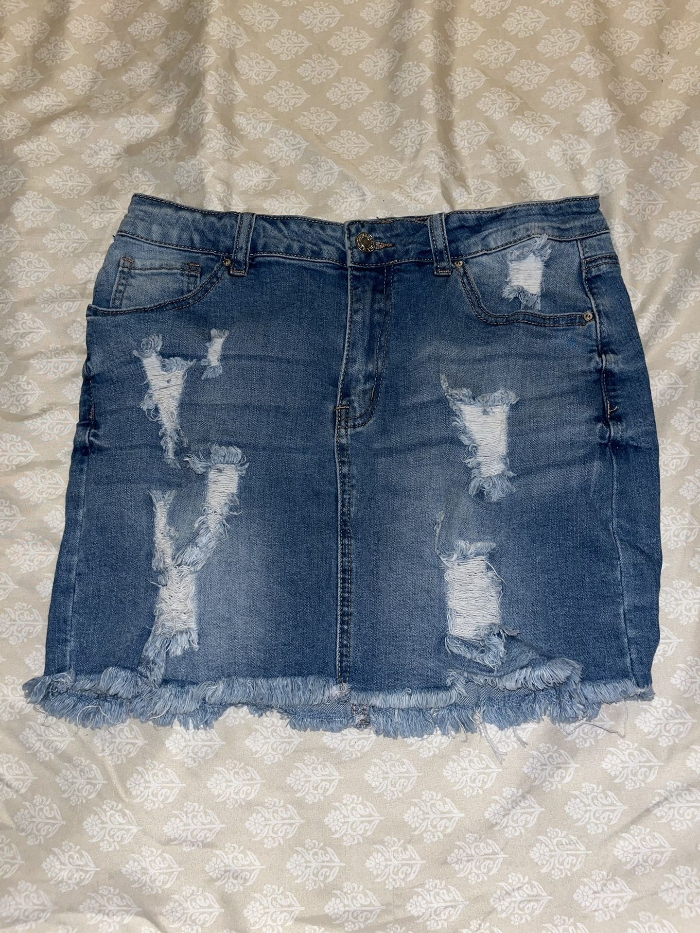 Denim Distressed Skirt