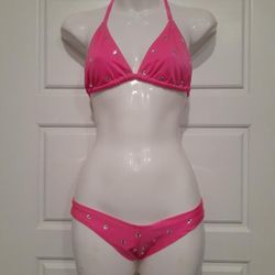 2 Piece Pink Rhinestone bikini set
