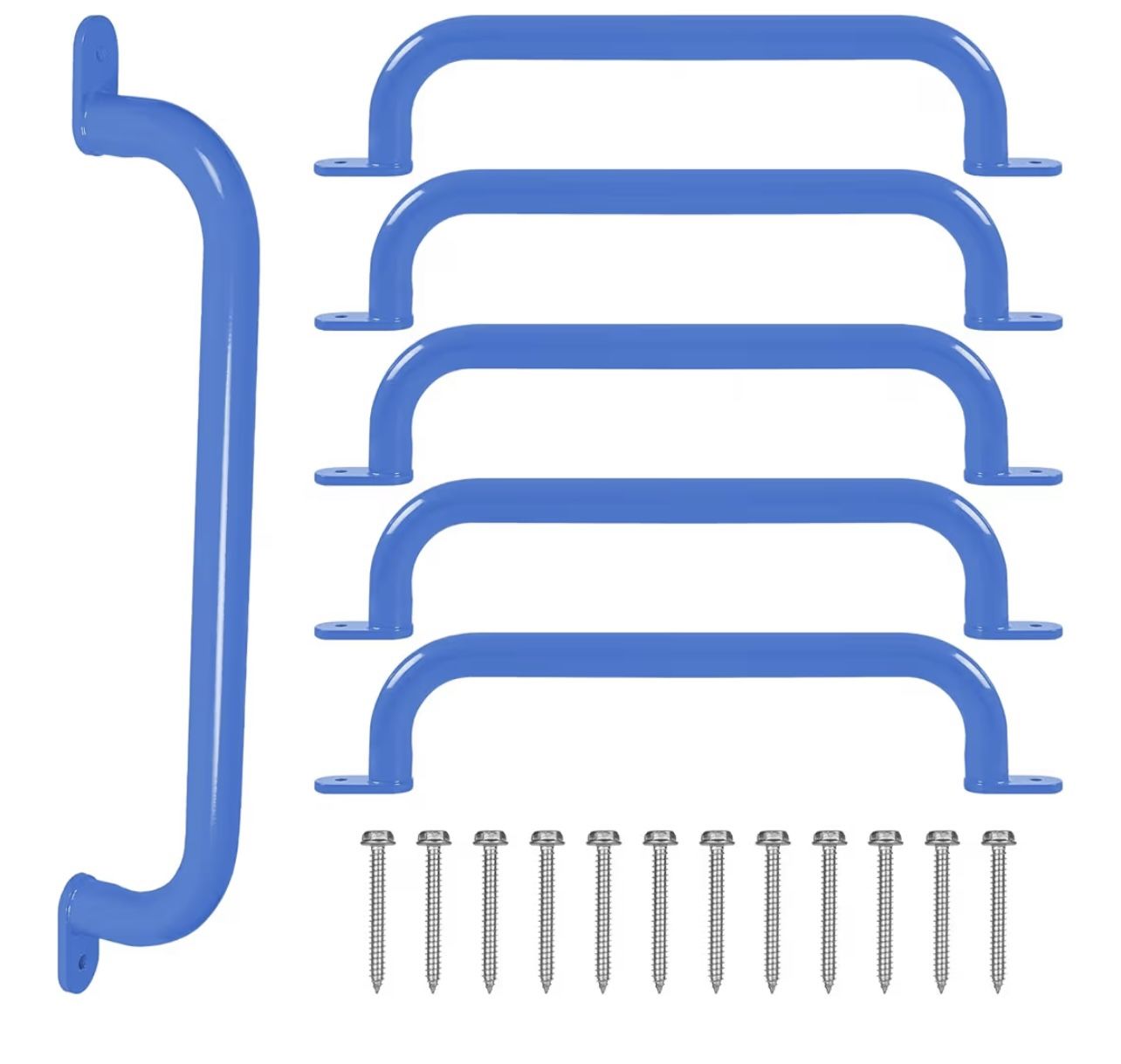 ESPETS 6 Pieces 17 Inch Blue Metal Safety Handles for Playground Equipment - Outdoor Kids Swing Set Accessories Grab Handles, Playset Hand Grips, Indo