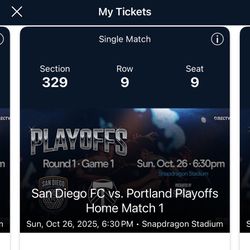 San Diego FC Playoff Tickets (2 Seats Sec 329 Row 8 & 9)