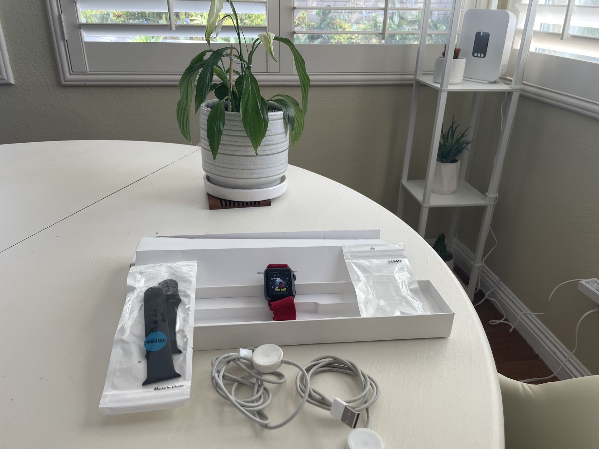 Adult Apple Watch 1 38 mm with 2 screen protectors, extra Red band