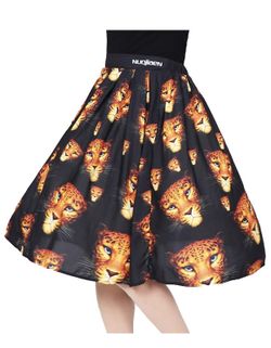 Women's A-line High Waist Skirt 3D Printed Pleated Flared Midi Skirts