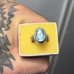 Awesome 👏🏼!! Large Blue Topaz Ring Set In 925 Sterling Silver !