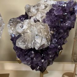Amethyst cluster on custom gold stand