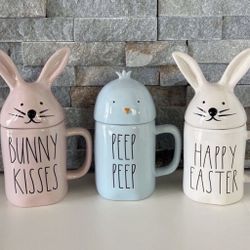 Rae Dunn Easter Mugs with Toppers $10 Each 