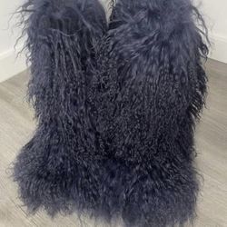 Dark Blue Real Fur Shaggy Boots Size 7,7.5 Or 8 Message Your Size & Order