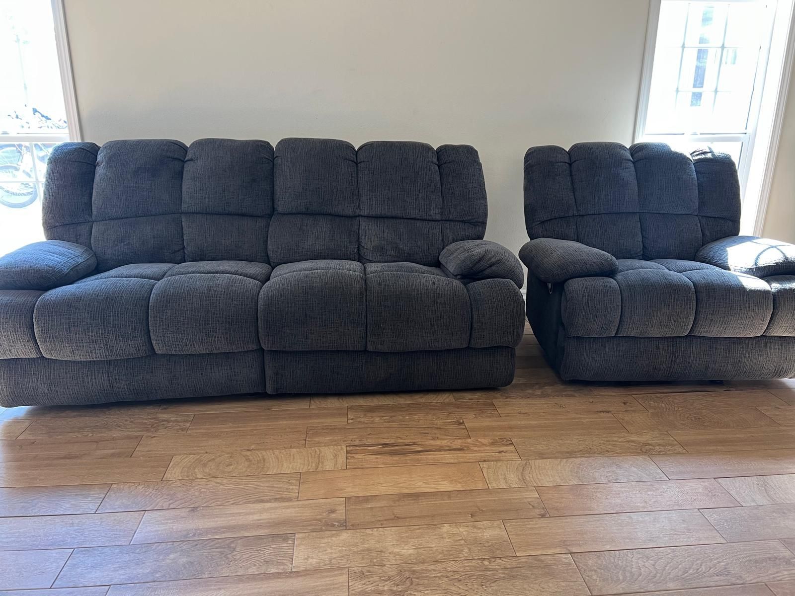Recliner Fabric Sofa Set And Rocking Chair- Free