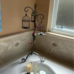 Birdcage themed bathroom accent And matching candle stand