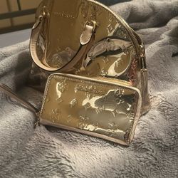 Gold Michael Kors Bag And Wallet