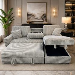 Jumbo corduroy sectional sofa with pull out bed