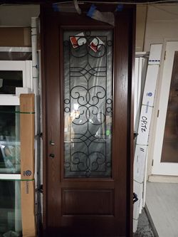 Brand New 36W x 96H Mahogany Fiberglass Impact Entry Door
