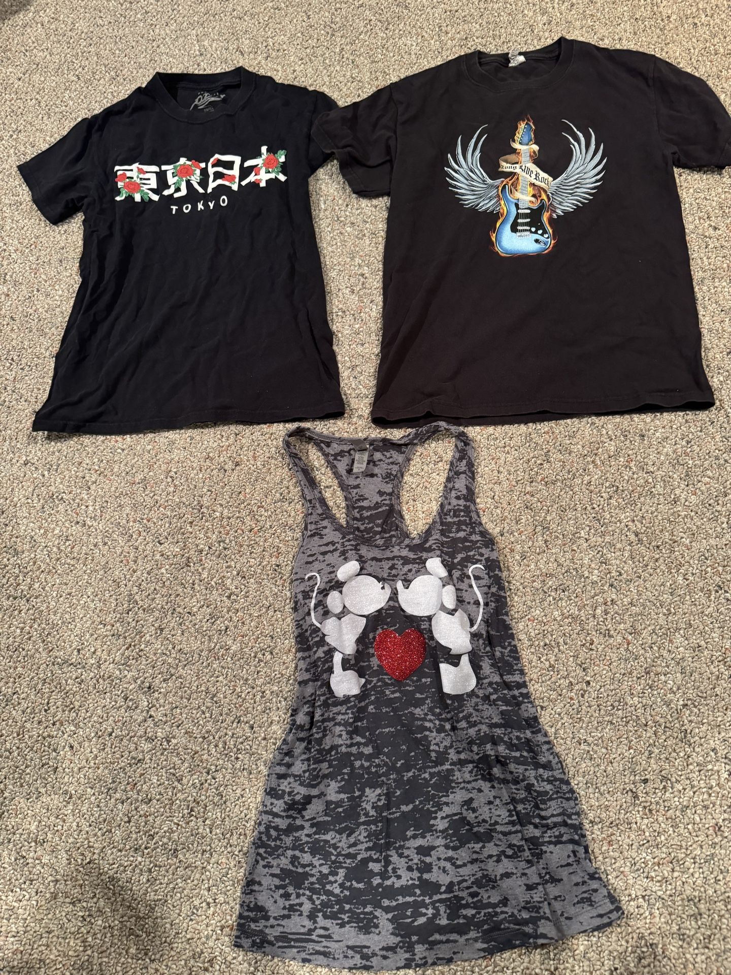 3 Juniors size small shirts-2 short sleeves & 1 tank top