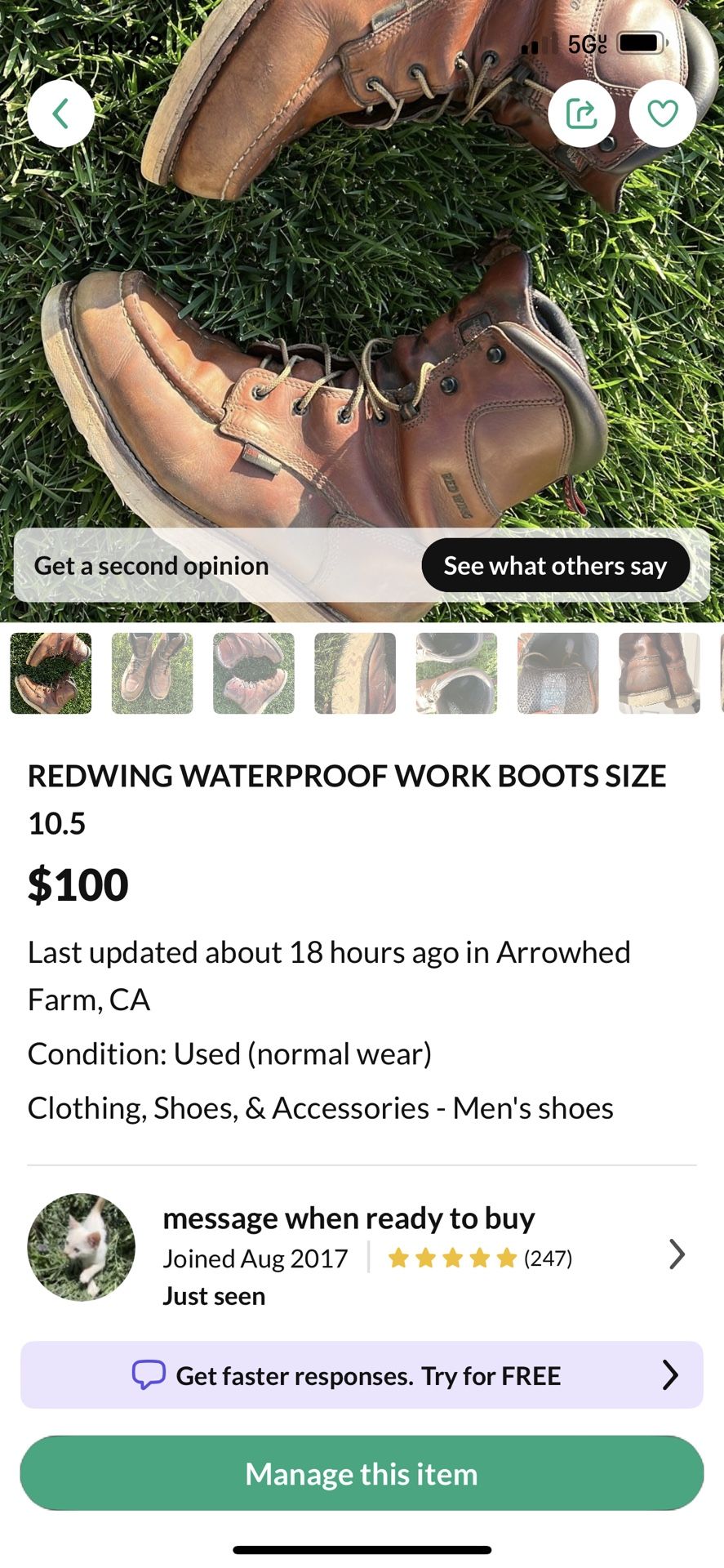 REDWING WORK BOOTS SIZE 10.5 MENS
