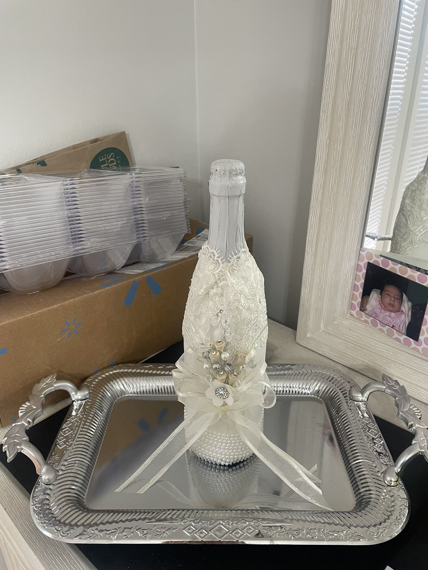 Wedding Or Baptism Champagne Bottle With Tray