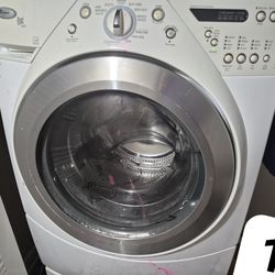 Whirlpool Duet Front Load washer on pedestal