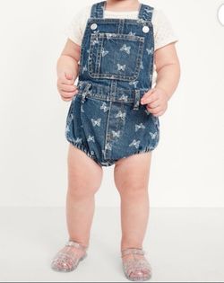 Two New - Baby Girl Jean Overalls Size 6-12 mo