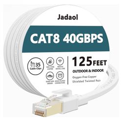 Jadaol Cat 8 Ethernet Cable 125 ft (38.1m), 40Gbps 2000MHz Flat S/FTP LAN Patch Cable, High-Speed Cat8 Network Cable for Router, Modem, Switch, Gaming