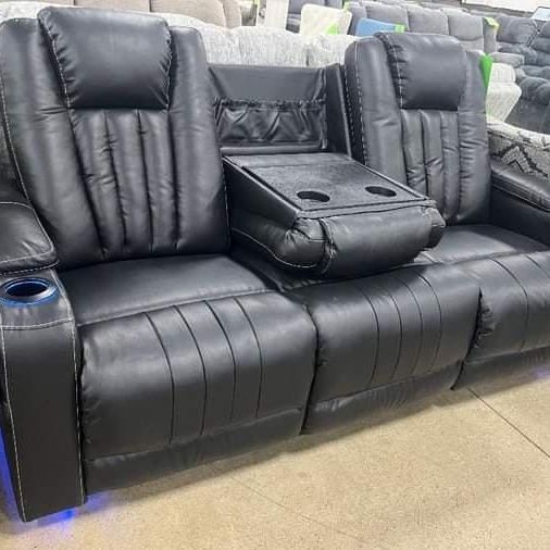 Center Black Point Power Reclining Sofa with Drop Down Table 