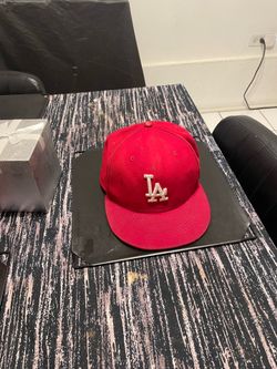 Red LA Dodgers Fitted Hat - Flat Brim - SIZE 8 (Rare Size)