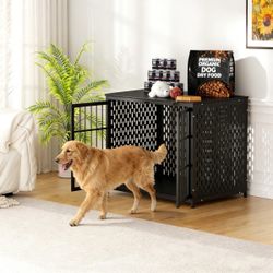 Heavy Duty Dog Crate Furniture, 42 inch Dog Crate for XL Dogs Aged Black