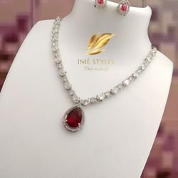 AD Silver Base Necklace Set With Earrings 