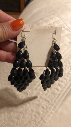 Black Teardrop Chandelier Dangle Earrings