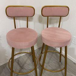 Pink Velvet Gold Bar Stools (Set of 2)