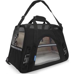 NEW Paws & Pals Pet Carrier Airline Approved Soft-Sided Dogs Cats Kitten Puppy Carrying Bag (Black)(Large)