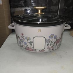 Beautiful 6 Qt Programmable Slow Cooker, Wildflower Porcini Taupe by Drew Barrymore