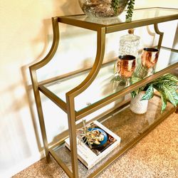 Gold And Tempered Glass Console/Bar/ Entry Table