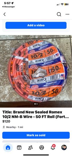 Brand New Sealed Romex 10/2 NM-B Wire - 50 FT Roll
