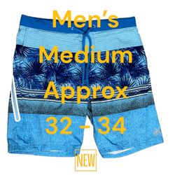 Men's Zeroxposur Medium 32 - 34 Swim Drawstring Shorts Trunks Stripes Blue Fern