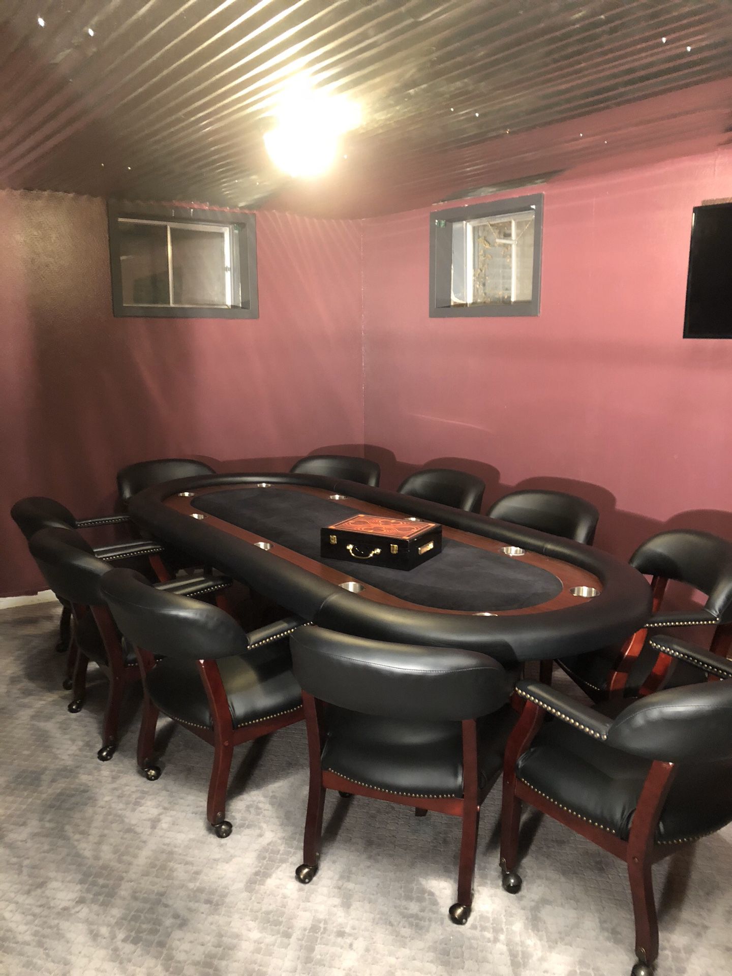 Poker table and 10 custom chairs with quality chip set