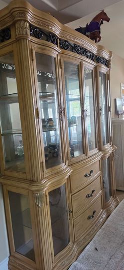 Large Wood China Cabinet with Glass Doors