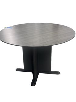 Round Conference Table Gray Wood Finish