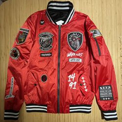 2023 - Warriors ntvs Red/Black Bomber Jacket — The ntvs | Native American Clothing